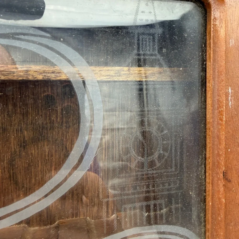 Vintage Sherlock Holmes Etched Glass Wood Tobacco Pipe Display Cabinet 12 Slot